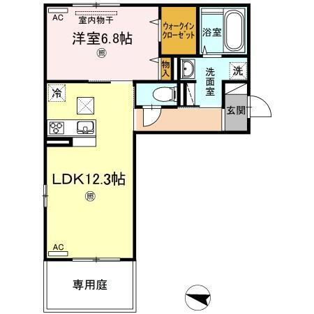 D-ROOM浜野南 A棟(1LDK/1階)の間取り写真