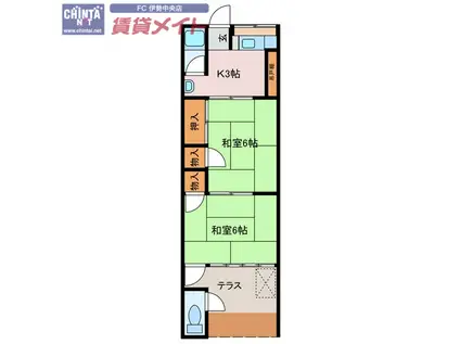 宮町マンション(2K/3階)の間取り写真