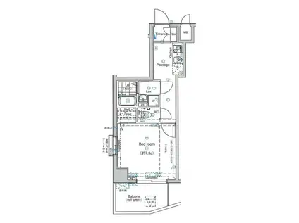スパシエ カステロ 新都心(1K/7階)の間取り写真