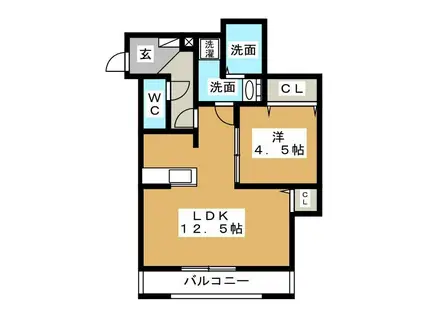 エクレール松ヶ枝(1LDK/2階)の間取り写真