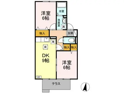 GREEN VILLAGE C棟(2DK/1階)の間取り写真