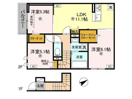 ルーチェガーデン(3LDK/2階)の間取り写真