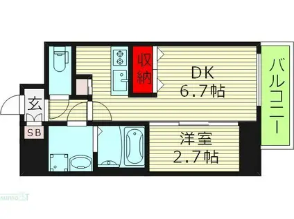 ワールドアイ大阪城イーストアドバンス(1DK/13階)の間取り写真