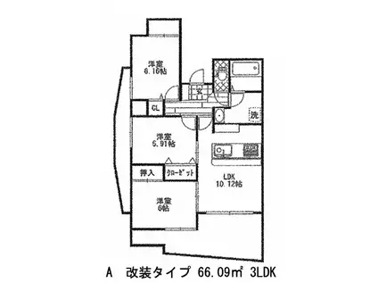 中央ハイツ海老塚(3LDK/2階)の間取り写真
