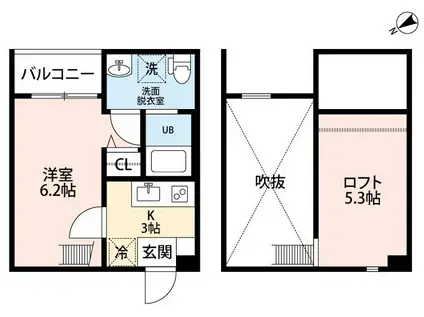 PAVILLON HONN・TE BIWAJIMA(1SK/1階)の間取り写真