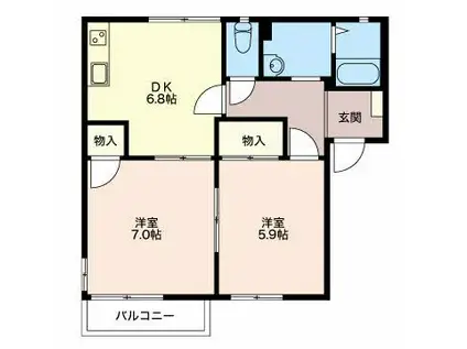 ワールドフレグランス青山 カナダ館(2DK/2階)の間取り写真