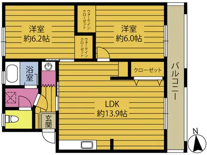 フォレストテラス下郡(2LDK/3階)の間取り写真