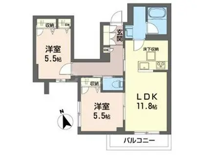 アーバングレイス(2LDK/1階)の間取り写真