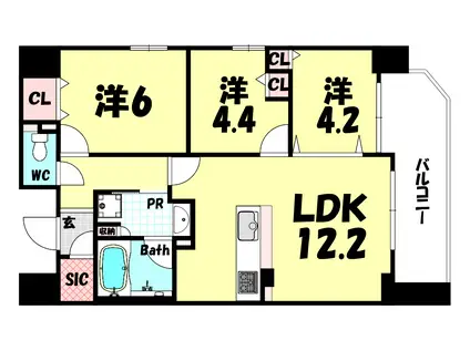 サムティグランツ神戸(3LDK/3階)の間取り写真