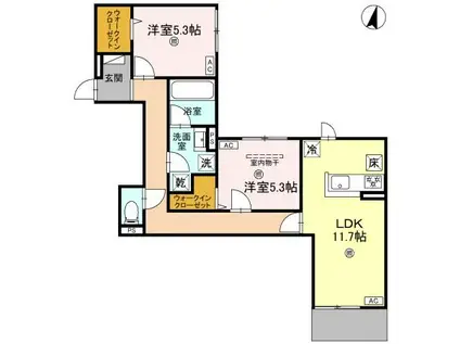 D-ROOM枚方上之町PJ(2LDK/2階)の間取り写真