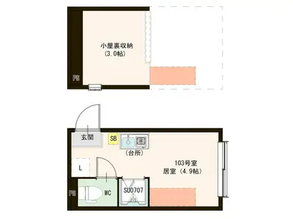 柳原二丁目6 DESIGNER AVAND(ワンルーム/1階)の間取り写真