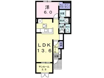アルカディア(1LDK/1階)の間取り写真