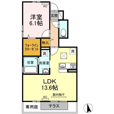 薬王寺 SAKURA(1LDK/1階)の間取り写真