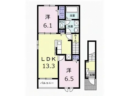 パインフィールドII(2LDK/2階)の間取り写真