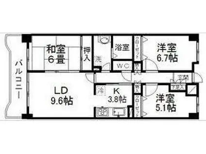 リーベスト八乙女(3LDK/4階)の間取り写真