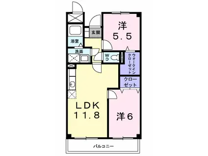 ポレール伊川II(2LDK/3階)の間取り写真