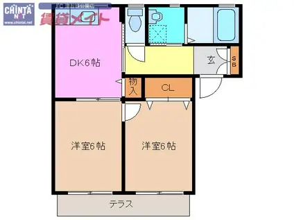 サウスアベニュー・エヌB(2DK/2階)の間取り写真