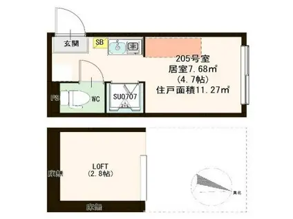 ハーモニーテラス桜台V(ワンルーム/2階)の間取り写真
