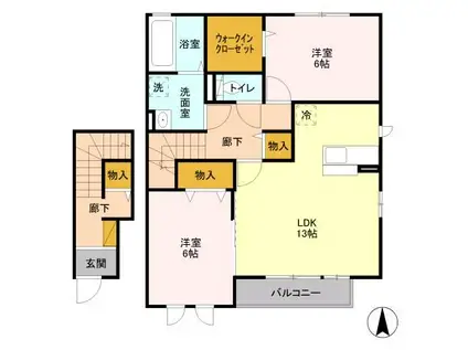 サンセールTKN B棟(2LDK/2階)の間取り写真