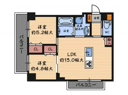 サンクステル(2LDK/2階)の間取り写真