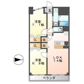 インプルーブ金山(2LDK/8階)の間取り写真