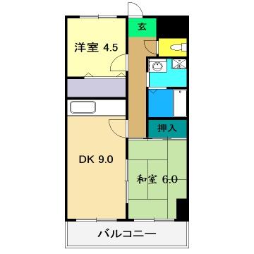 コーポリバーサイド(2DK/3階)の間取り写真