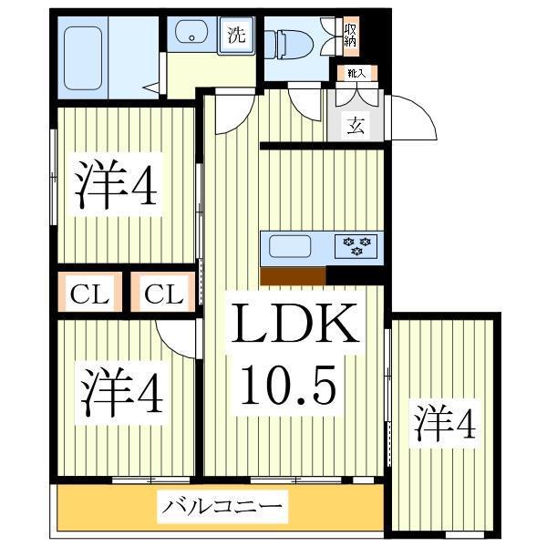 ミア流山(3LDK/3階)の間取り写真
