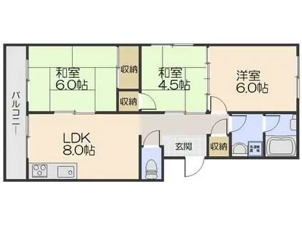 サンハイツ石丸(3LDK/3階)の間取り写真
