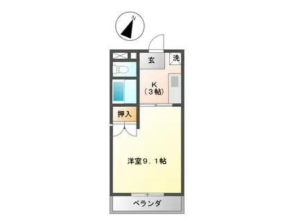 コーポカトウII(1K/2階)の間取り写真