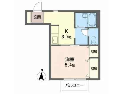 フレグランス麻植II(1K/2階)の間取り写真