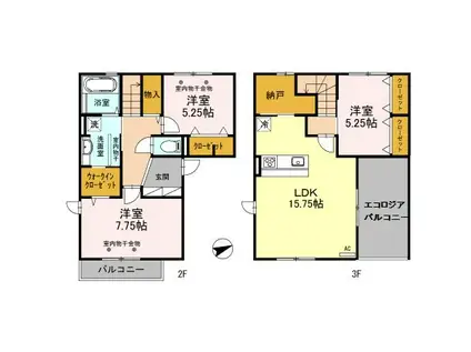 グレースフル華 B棟(3LDK/2階)の間取り写真