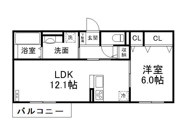 SINFONIA(1LDK/2階)の間取り写真