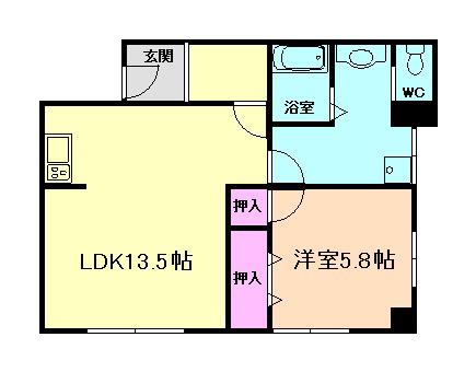 広瀬ハイツ(1LDK/2階)の間取り写真