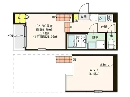 CARPE DIEM千早(1K/1階)の間取り写真