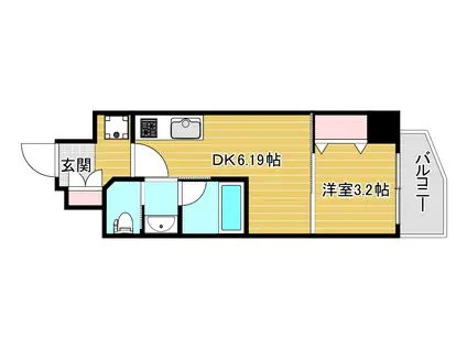 弁天町プライマリーワン(1DK/11階)の間取り写真