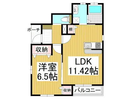ヴァンベール・デュー(1LDK/1階)の間取り写真
