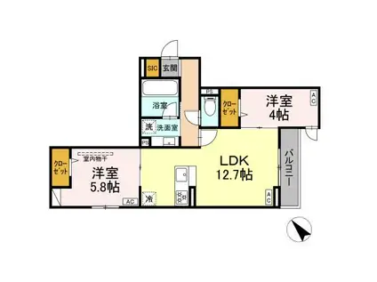 ドムスクレスト清新二丁目(2LDK/2階)の間取り写真