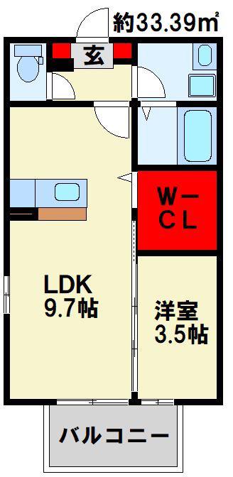 メゾン ラフィーネ B棟(1LDK/2階)の間取り写真