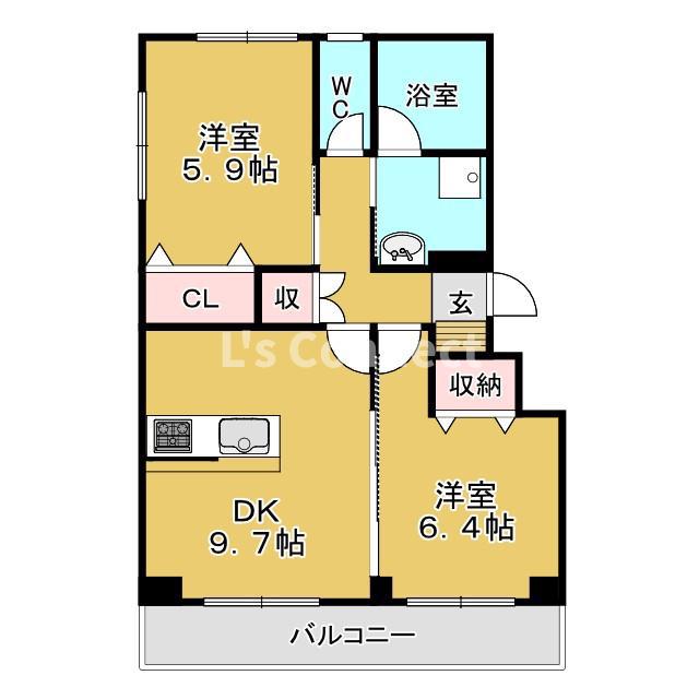 KAHARA(2DK/3階)の間取り写真