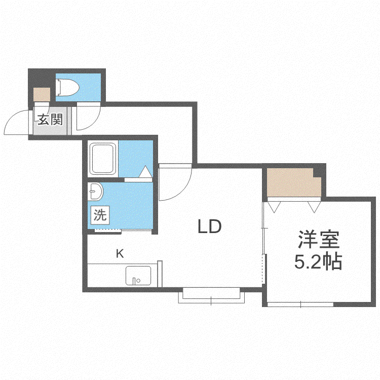 ハピネス北2条II(1LDK/2階)の間取り写真