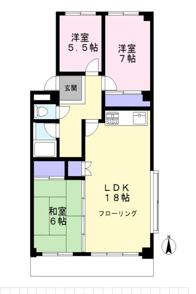 ベルモナーク台原(3LDK/4階)の間取り写真