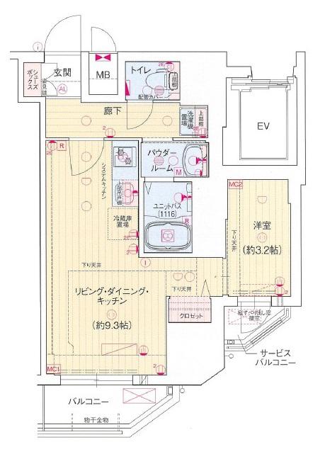 プレリス花の木オルディア(1LDK/12階)の間取り写真