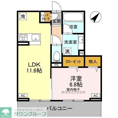 ノーブルラフィネ万平町 B(1LDK/3階)の間取り写真