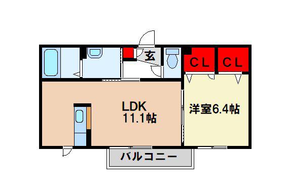 ドミールC(1LDK/2階)の間取り写真