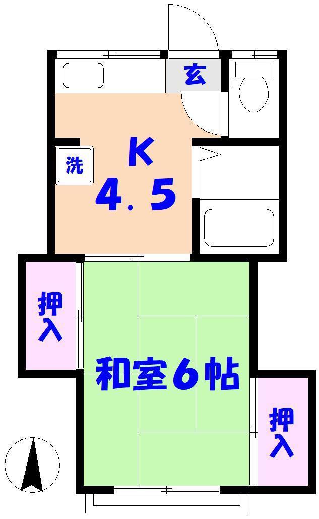 第1三橋荘(1K/2階)の間取り写真