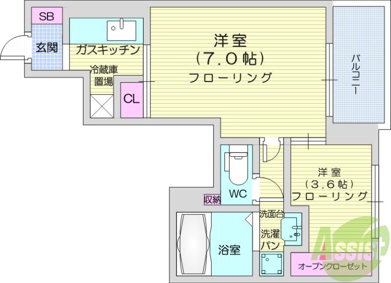 ブライトS・K(2K/1階)の間取り写真