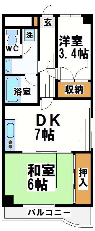 ベルエア調布(1SDK/5階)の間取り写真