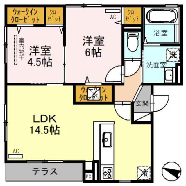 アビリ上野芝(2LDK/1階)の間取り写真