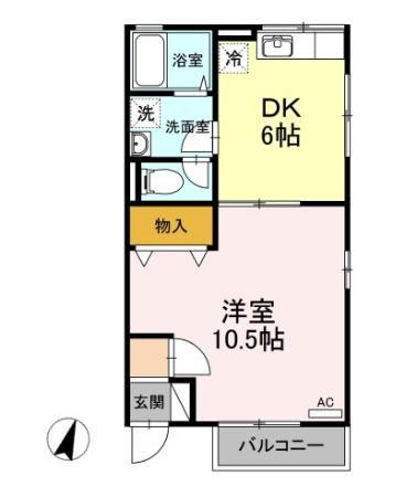 ドエルカルミアB棟(1DK/1階)の間取り写真