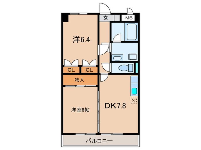 ハピネス植田南(2DK/4階)の間取り写真
